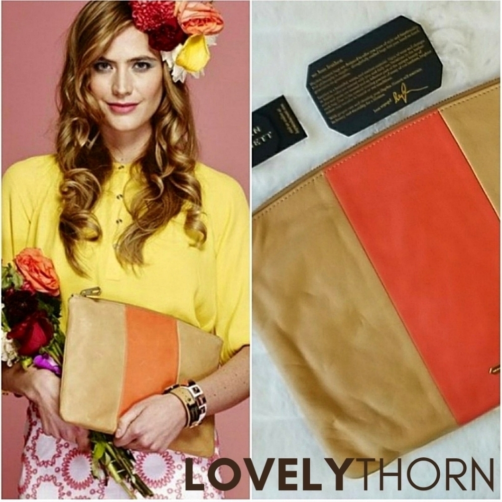 HAYDEN HARNETT // ltd ed tan orange stripe leather clutch